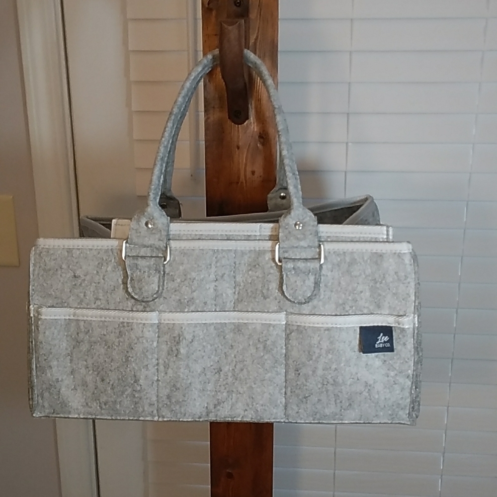 Lee Baby Co.  Gray Diaper Caddy Storage Organizer Nursery Essential Tote Bag New